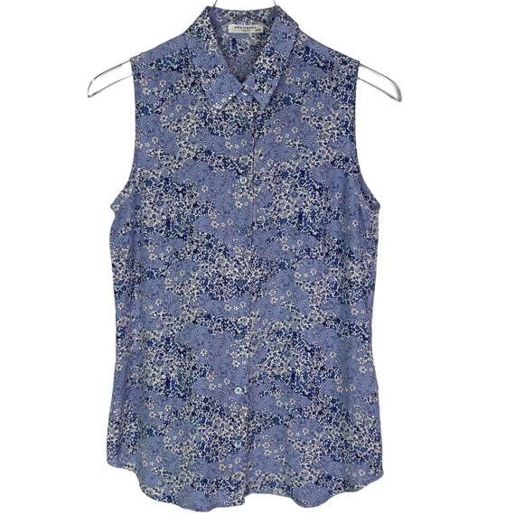 Equipment Tops - Equipment Femme 100% Silk Blue Floral Sleeveless Collared Button Up Size XS